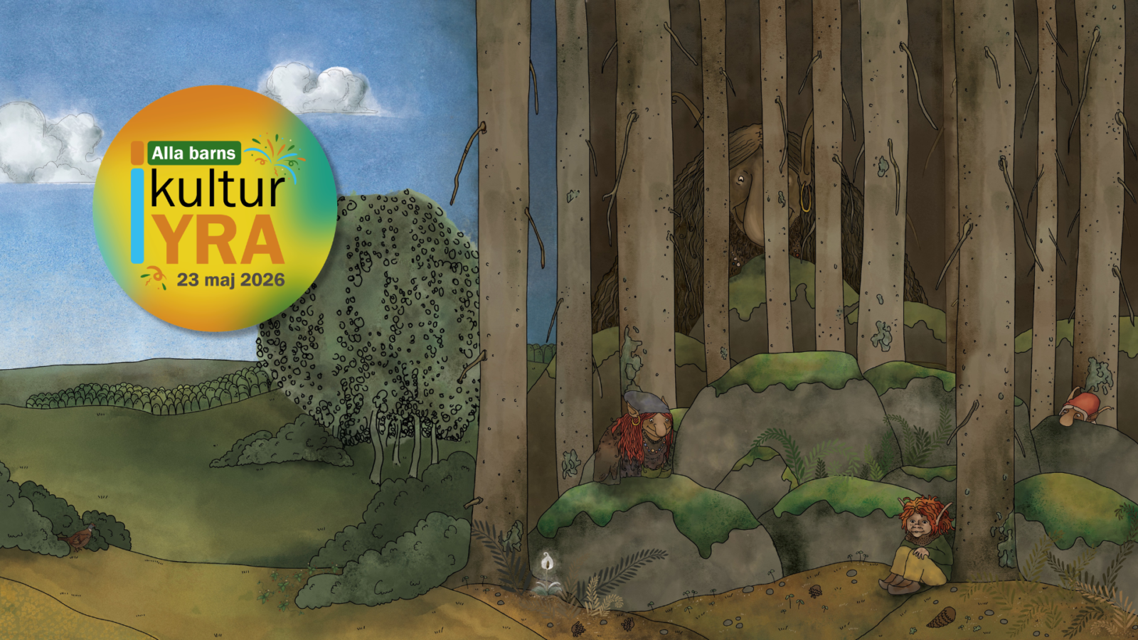 Tre troll i en skog.